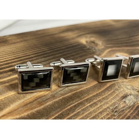2 - Silver Tone Cuff link Cufflinks Sets Men’s Holiday Gift - Picture 3 of 5